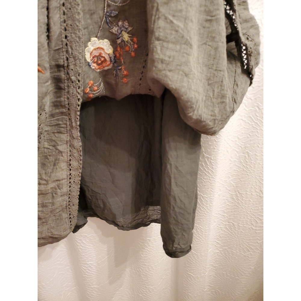 UMGEE Boho Floral Women Sz M Embroidered Waterfall Bell Sleeve Tunic Dress Olive - Picture 6 of 7
